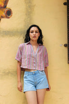 ShopKapaas Multicolour Stripes Linen Crop Top