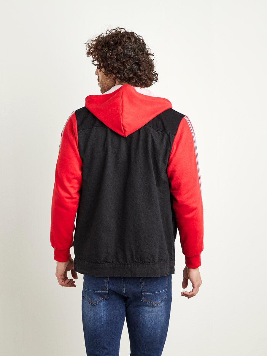 Campus Sutra Dark-Wash Denim Jacket With Sweatshirt Sleeve