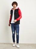 Campus Sutra Dark-Wash Denim Jacket With Sweatshirt Sleeve