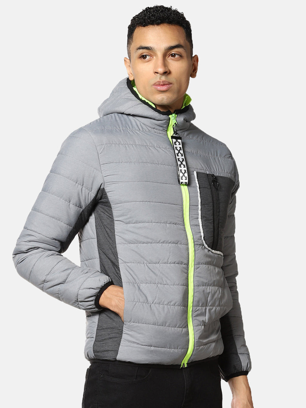 Campus Sutra Puffer Jacket With Contrast Zipper
