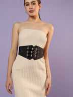 Black Textured Stretch Waist Belt