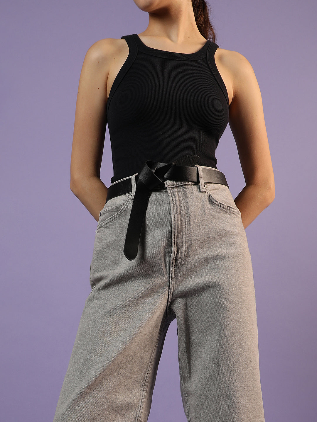 Black Solid Twist Belt
