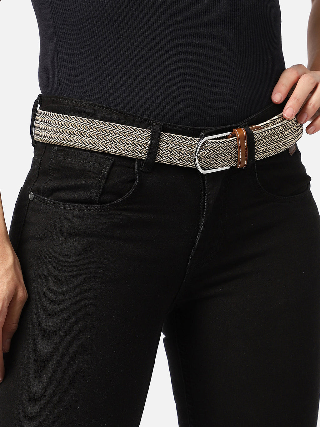 Black & White Textured Waist Belt