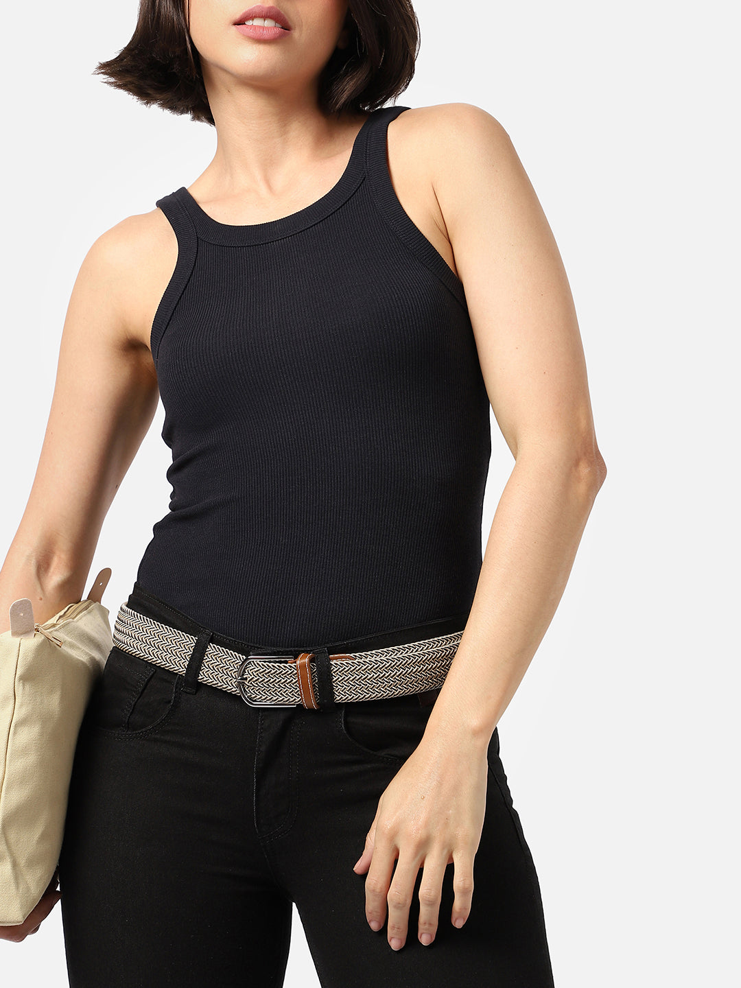 Black & White Textured Waist Belt