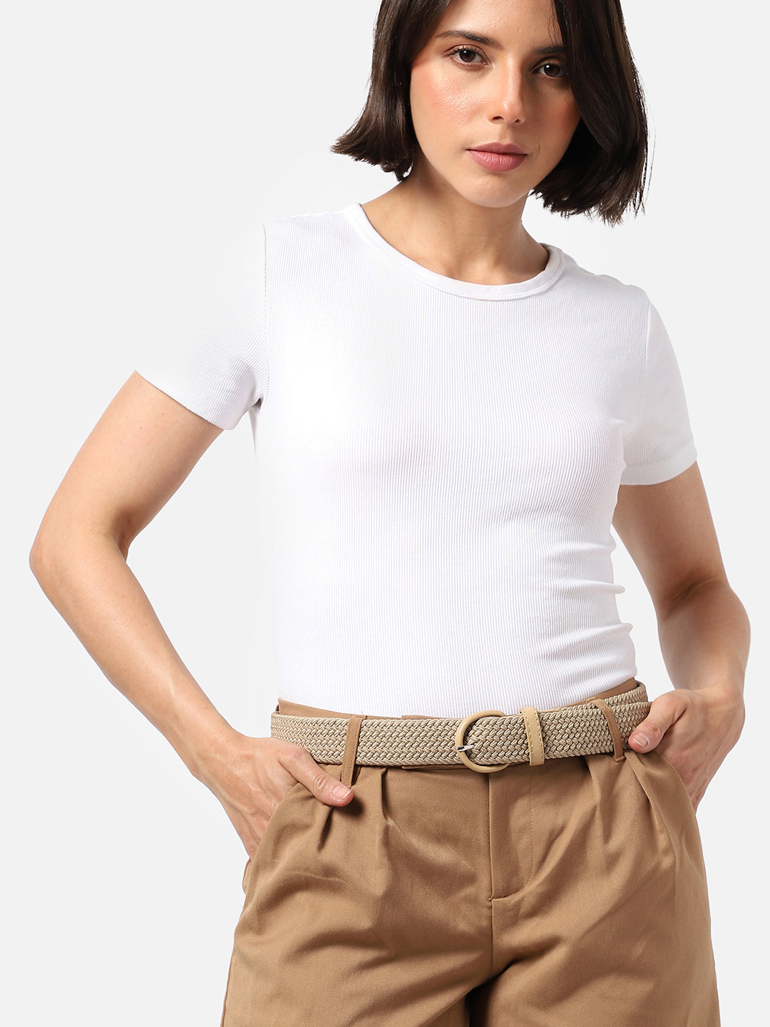 Beige Textured Waist Belt