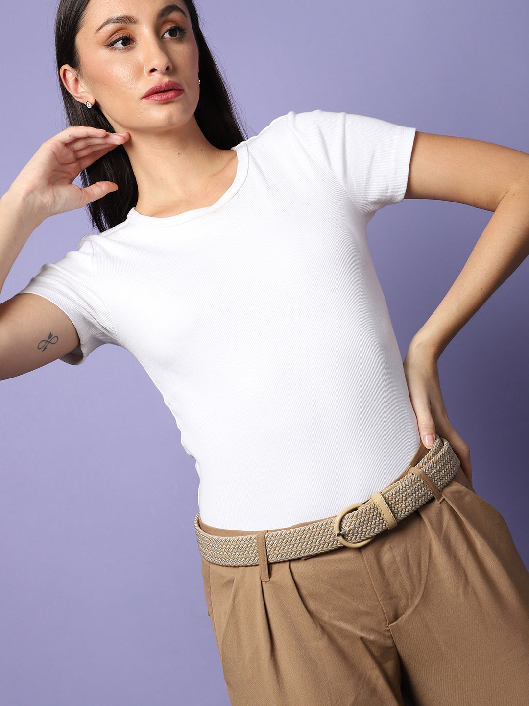 Beige Textured Waist Belt