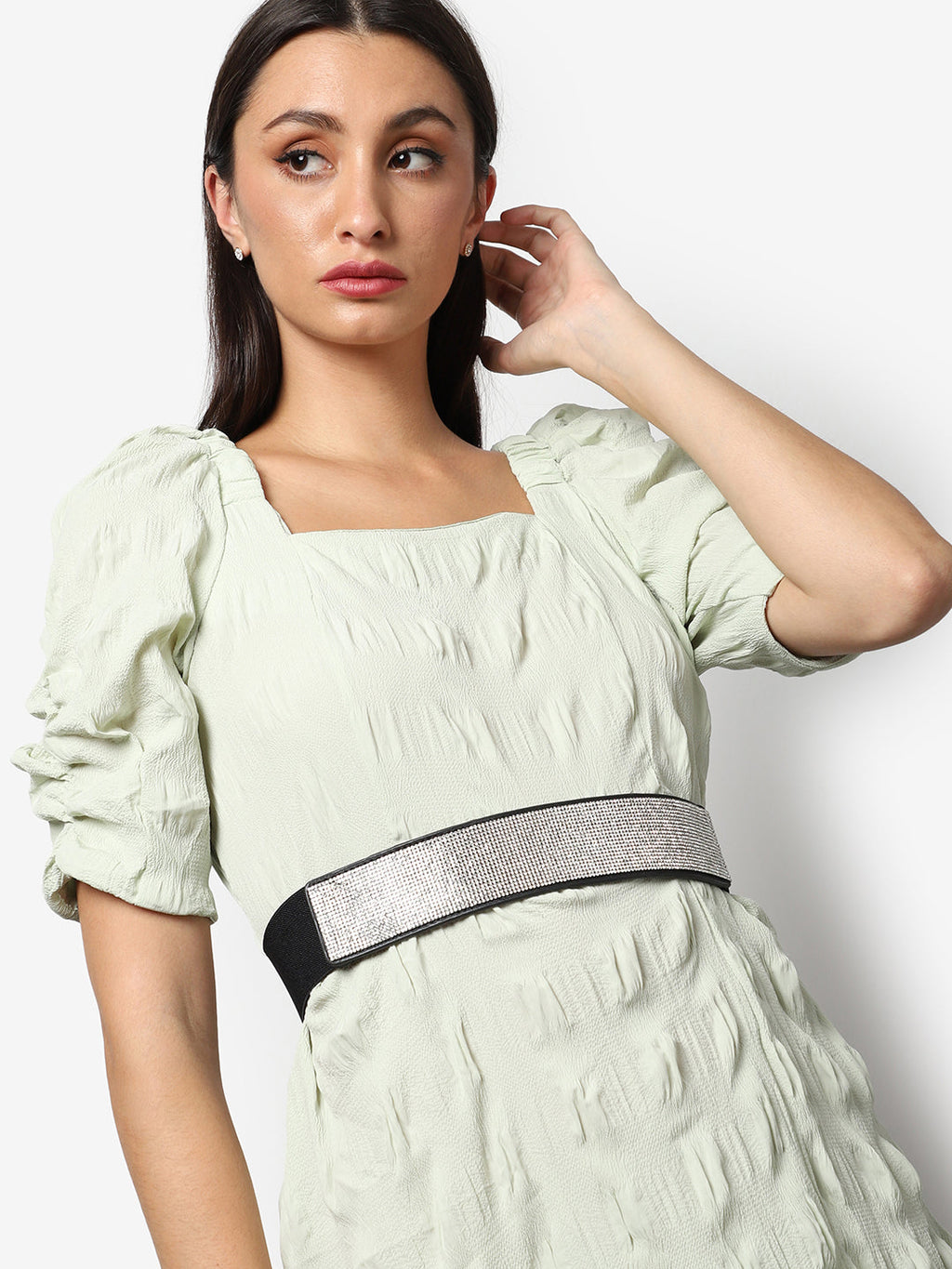 Silver Textured Waist Belt