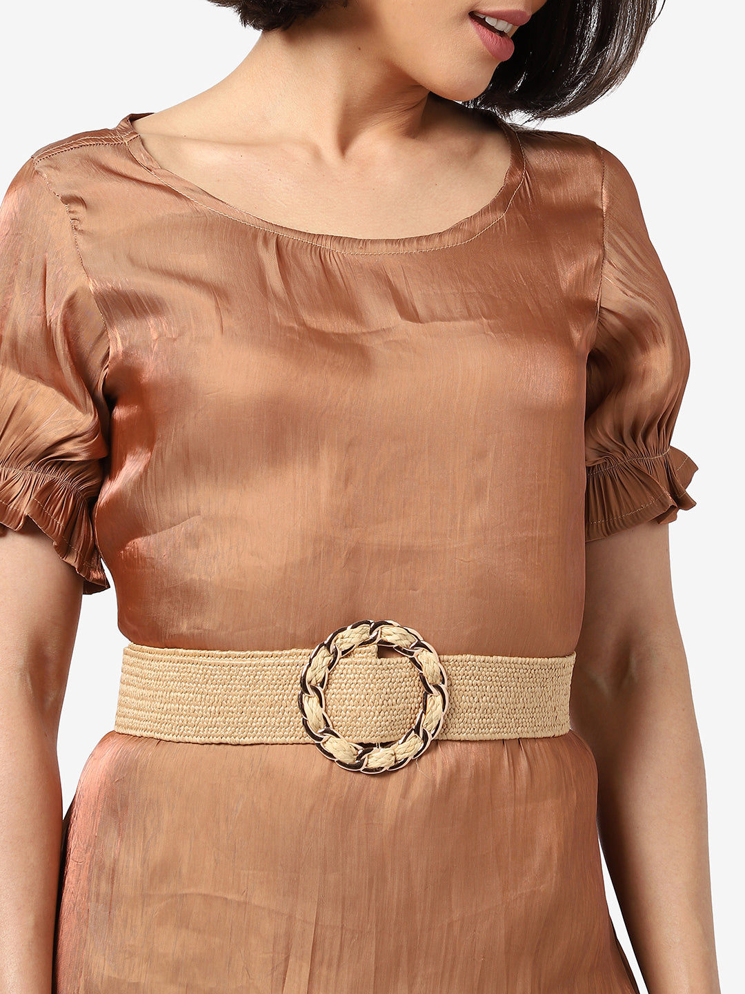 Beige Textured Waist Belt