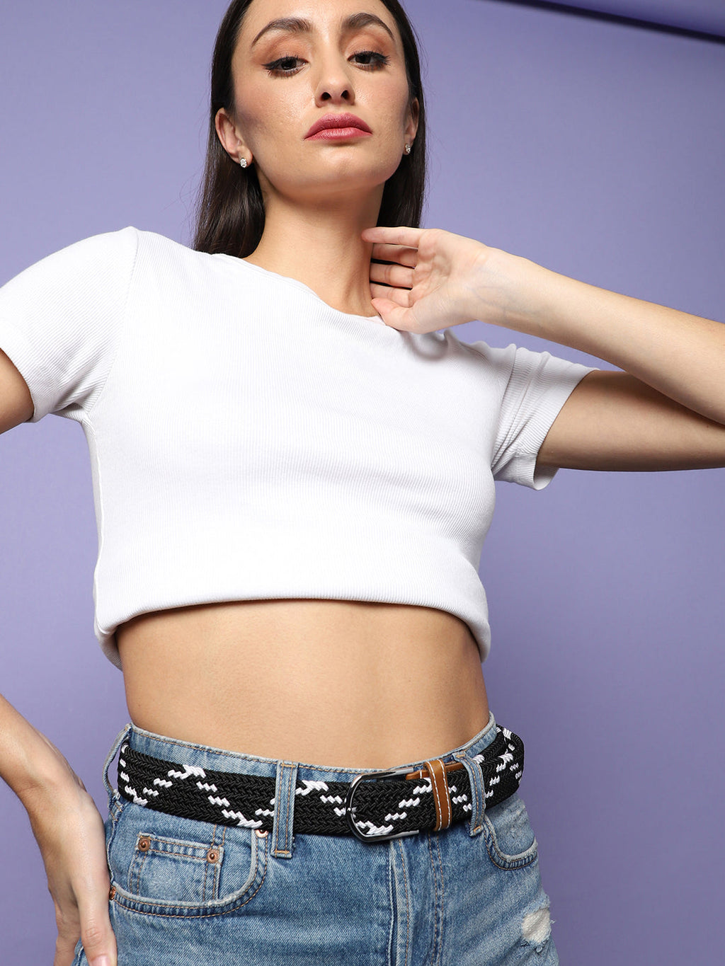 Black & White Textured Waist Belt