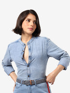 Blue & White Textured Waist Belt