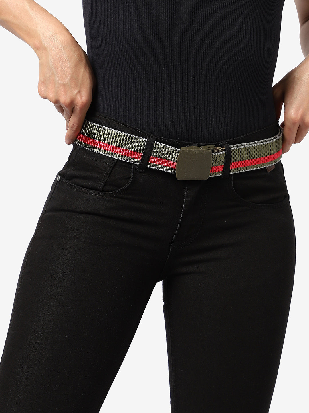 Olive Green Textured Waist Belt
