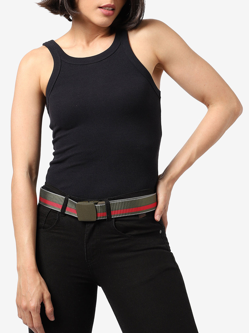 Olive Green Textured Waist Belt