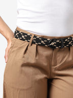 Black & Beige Textured Waist Belt