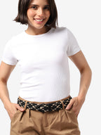 Black & Beige Textured Waist Belt