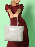 Beatrice Grey Tote Bag With Pouch Set