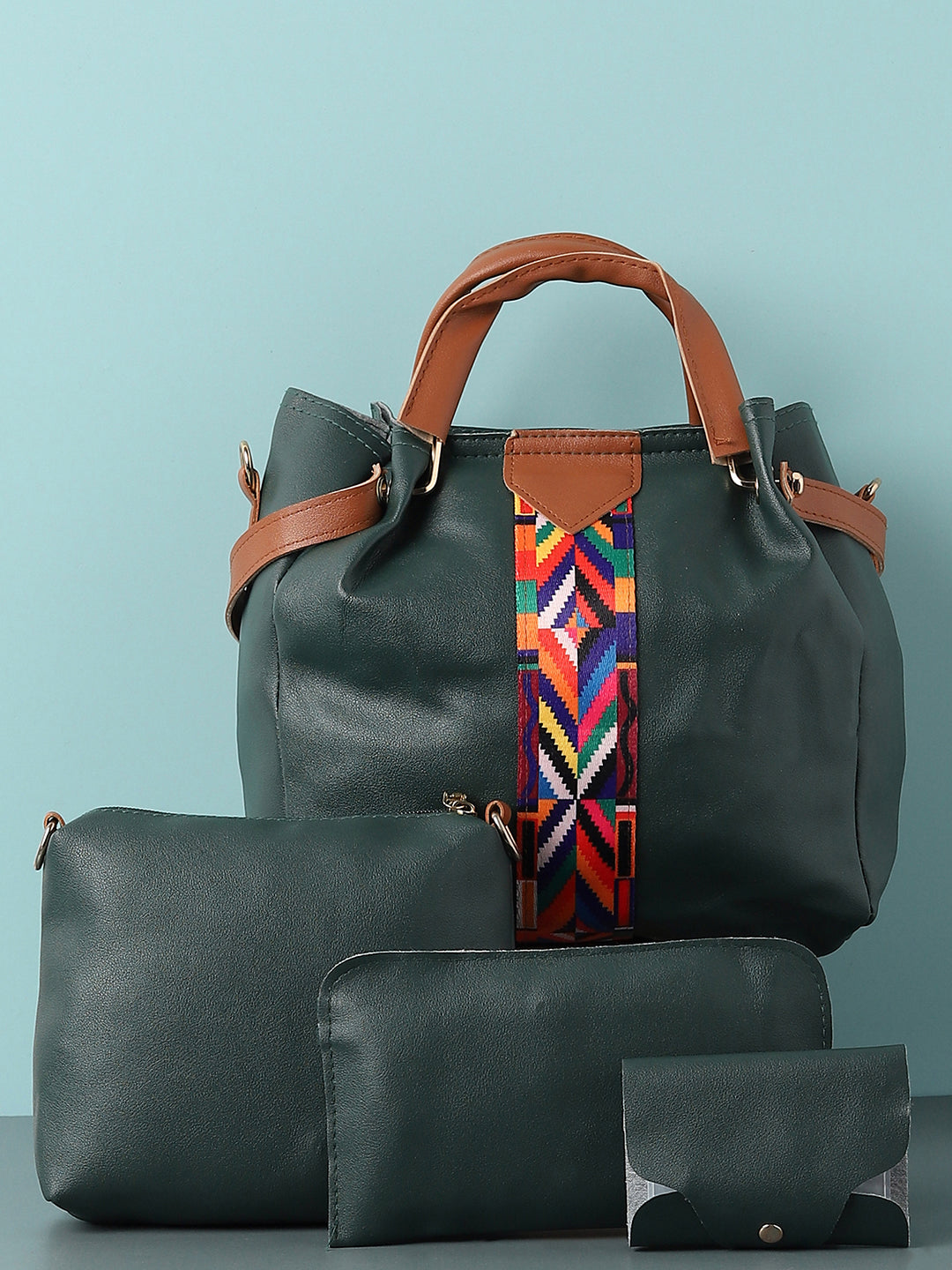 Bianca Green Handbag & Pouch Set