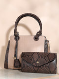Aundrea Beige & Brown Handbag With Pouch & Wallet Set