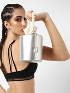 Glimmering Glitz Silver Bucket Bag