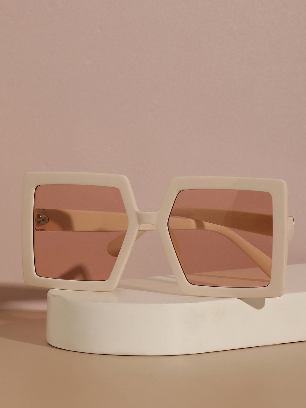 Beige Rectangular Sunglass