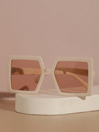 Beige Rectangular Sunglass