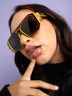 Tinted Lens Yellow Frame Oversized Sunglass