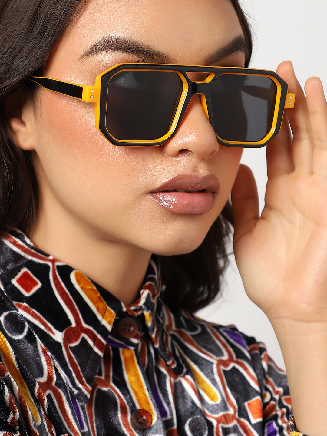 Tinted Lens Yellow Frame Oversized Sunglass