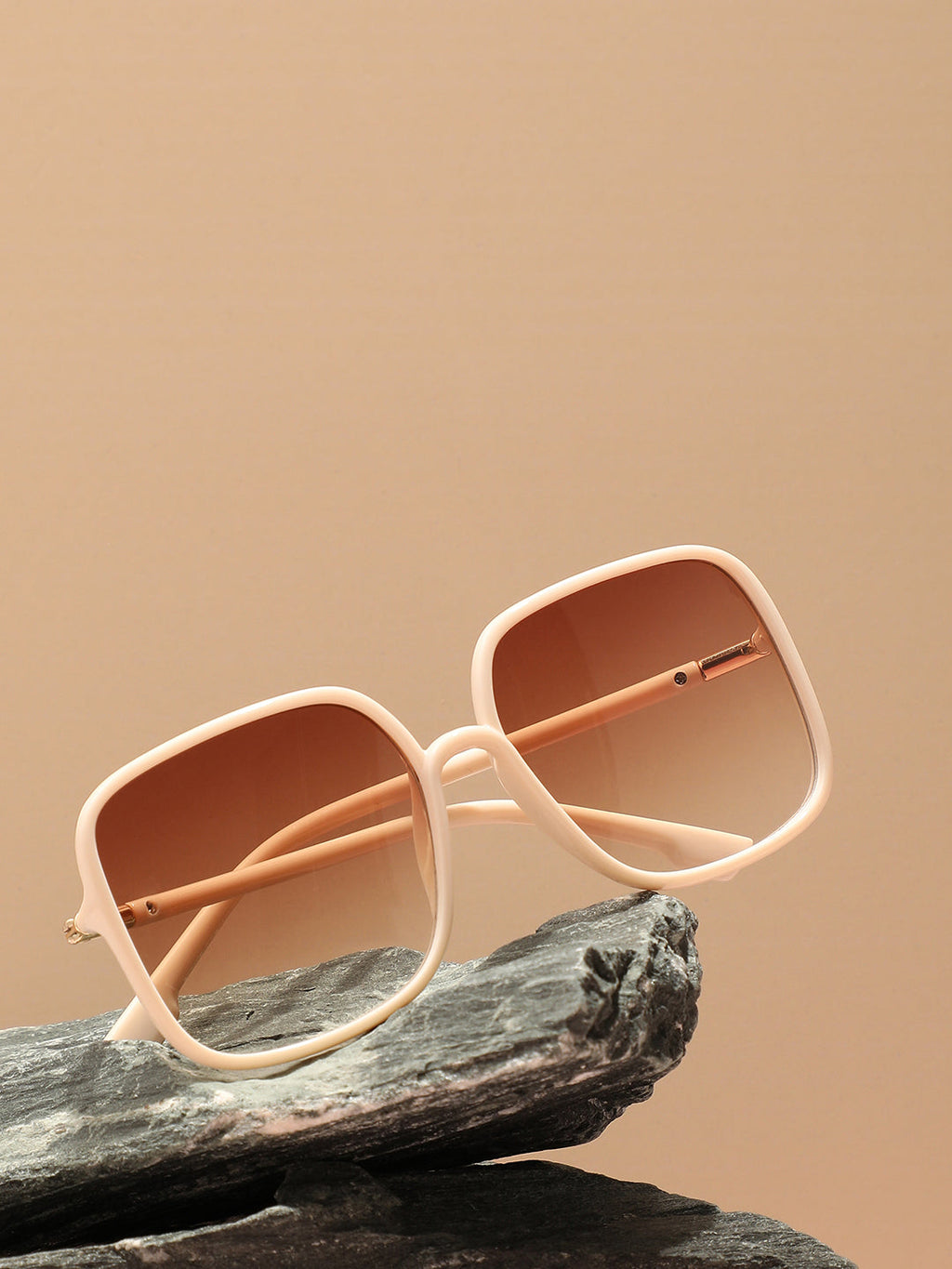 Tinted Lens Nude Colour Frame Oversized Sunglass