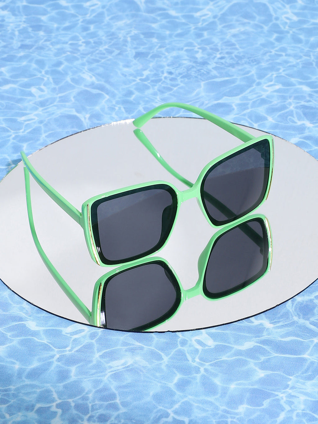 Tinted Black Lens, Green Frame Oversized Sunglass