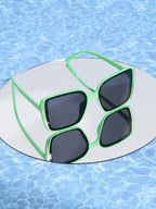 Tinted Black Lens, Green Frame Oversized Sunglass