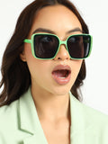 Tinted Black Lens, Green Frame Oversized Sunglass