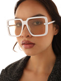 Tinted Lens White Frame Oversized Sunglass