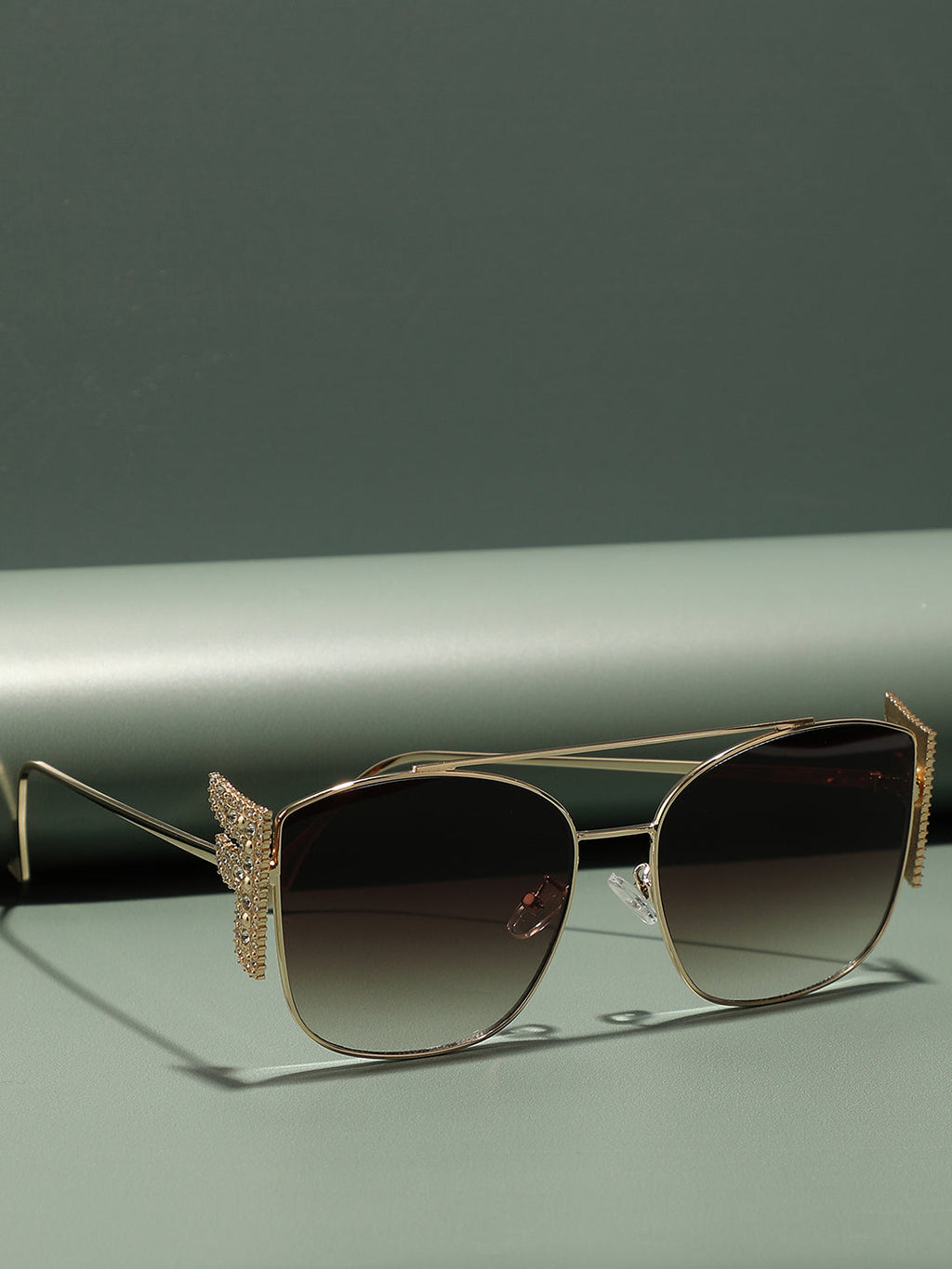 Tinted Brown Lens Gold Frame Oversized Sunglasses