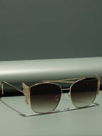Tinted Brown Lens Gold Frame Oversized Sunglasses