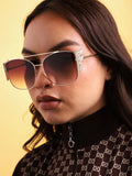 Tinted Brown Lens Gold Frame Oversized Sunglasses