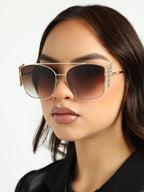 Tinted Brown Lens Gold Frame Oversized Sunglasses