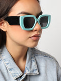Tinted Lens, Black & Blue Frame Oversized Sunglass