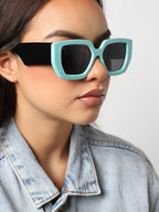 Tinted Lens, Black & Blue Frame Oversized Sunglass