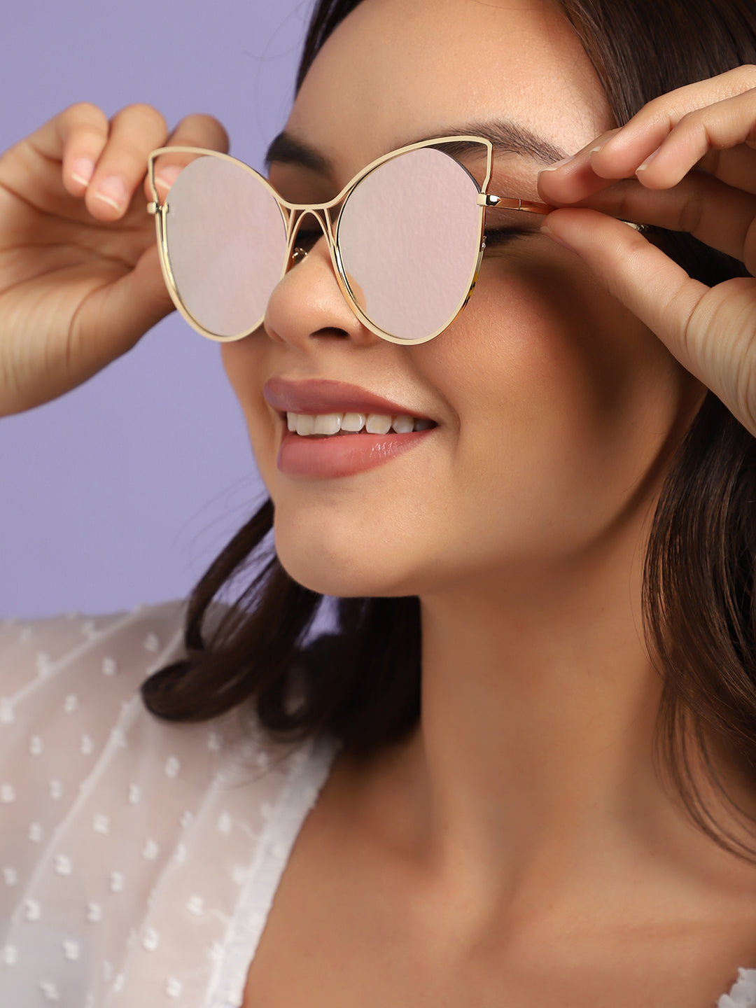 Gold Frame Pink Tinted Lens Cat Eye Sunglass