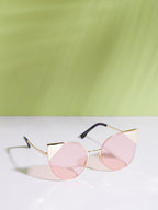 Gold Frame Pink Tinted Lens Cat Eye Sunglass