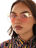 Gold Frame Pink Tinted Lens Cat Eye Sunglass