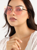 Gold Frame Pink Tinted Lens Cat Eye Sunglass