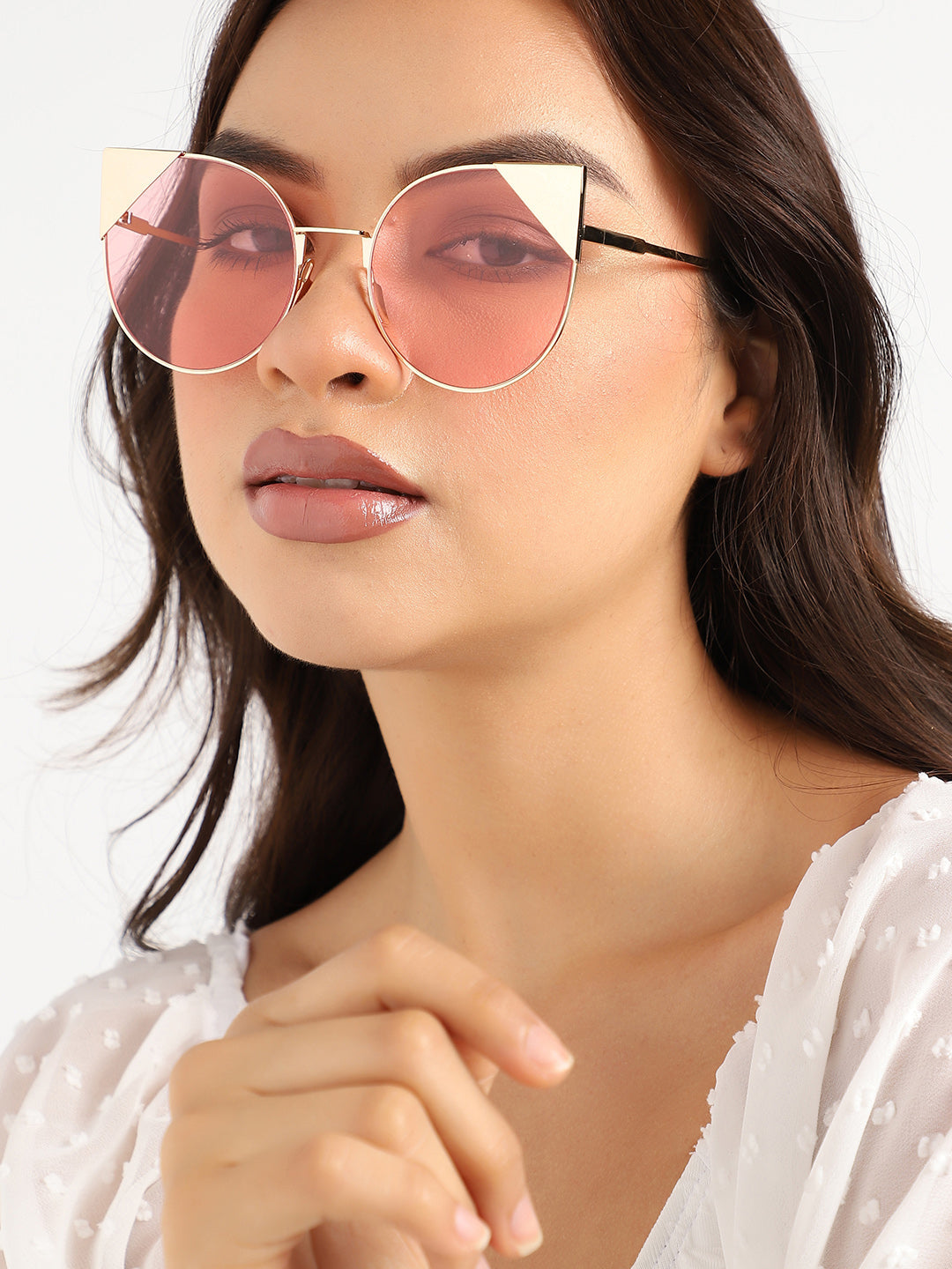 Gold Frame Pink Tinted Lens Cat Eye Sunglass