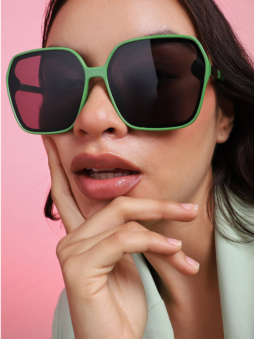 Tinted Lens Green Frame Oversized Sunglass