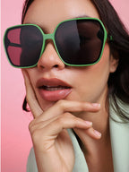 Tinted Lens Green Frame Oversized Sunglass