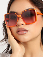 Tinted Lens Orange Frame Oversized Sunglass