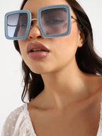 Blue & Gold Rectangular Sunglass