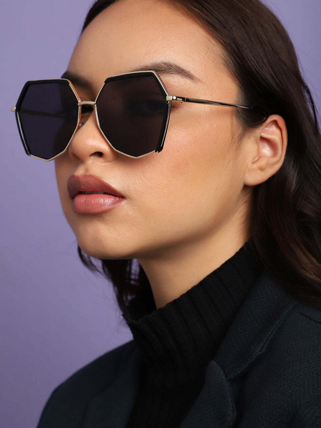 Gold & Black Hexagonal Sunglass