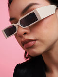 Beige Rectangular Sunglass