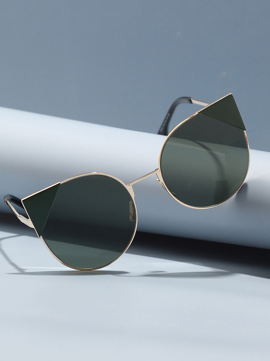 Gold Frame Black Tinted Lens Cat Eye Sunglass