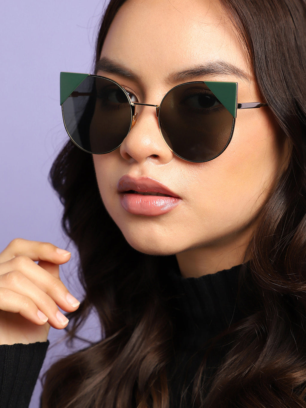 Gold Frame Black Tinted Lens Cat Eye Sunglass